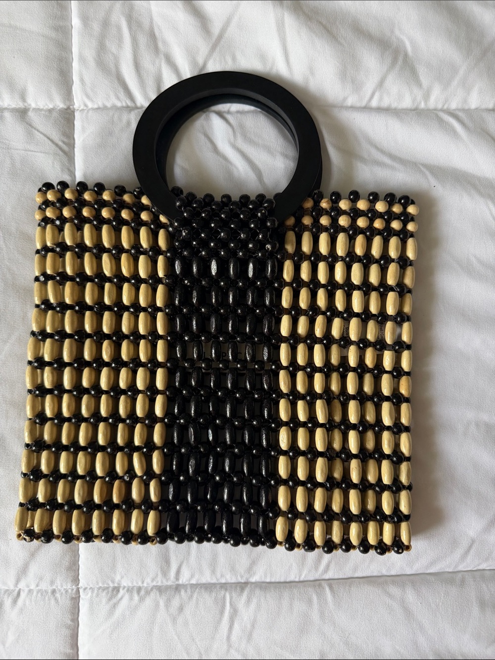 L*SPACE Black and Beige Beaded Top-Handle Women’s Bag